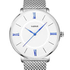 YAZOLE 530 Simple Roman Numeral Dial Couple Watch Mesh Strap Watch, Small White Tray, Small Black Tray, Large White Tray, Large Black Tray