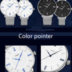 YAZOLE 530 Simple Roman Numeral Dial Couple Watch Mesh Strap Watch, Small White Tray, Small Black Tray, Large White Tray, Large Black Tray