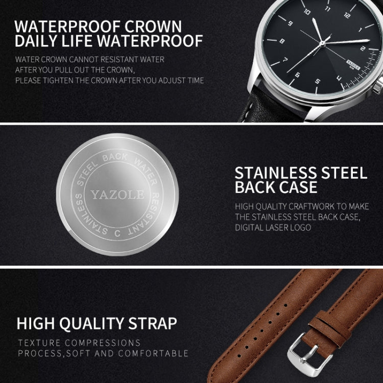 YAZOLE 502 Arabic Numerals Men Business Watch Fashion Quartz Watch, Silver Shell Black Tray Black Belt, Silver Shell White Tray Black Belt, Silver Shell Black Tray Brown Belt, Silver Shell White Tray Brown Belt, Black Shell Black Tray Black Belt       ...