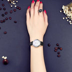 YAZOLE 313 Roman Numeral Dial Ladies Business Quartz Watch, Black Tray Black Belt, Black Tray Brown Belt, White Tray Black Belt, White Tray Brown Belt, Black Tray Silver Net Belt, White Tray Silver Net Belt