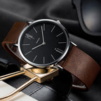 YAZOLE 506 Simple Large Scale Dial Men Business Quartz Watch, Silver Shell Black Tray Black Belt, Silver Shell White Tray Black Belt, Silver Shell Black Tray Brown Belt, Silver Shell White Tray Brown Belt, Black Shell Black Tray Black Belt             ...