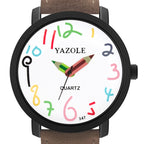 YAZOLE Personality Arabic Numeral Dial Student Watch Quartz Children Watch, 347 White Tray Black Belt, 347 White Tray Brown Belt, 347 Black Tray Black Belt, 347  Black Tray Brown Belt, 329 White Tray Black Belt, 329 White Tray Brown Belt
