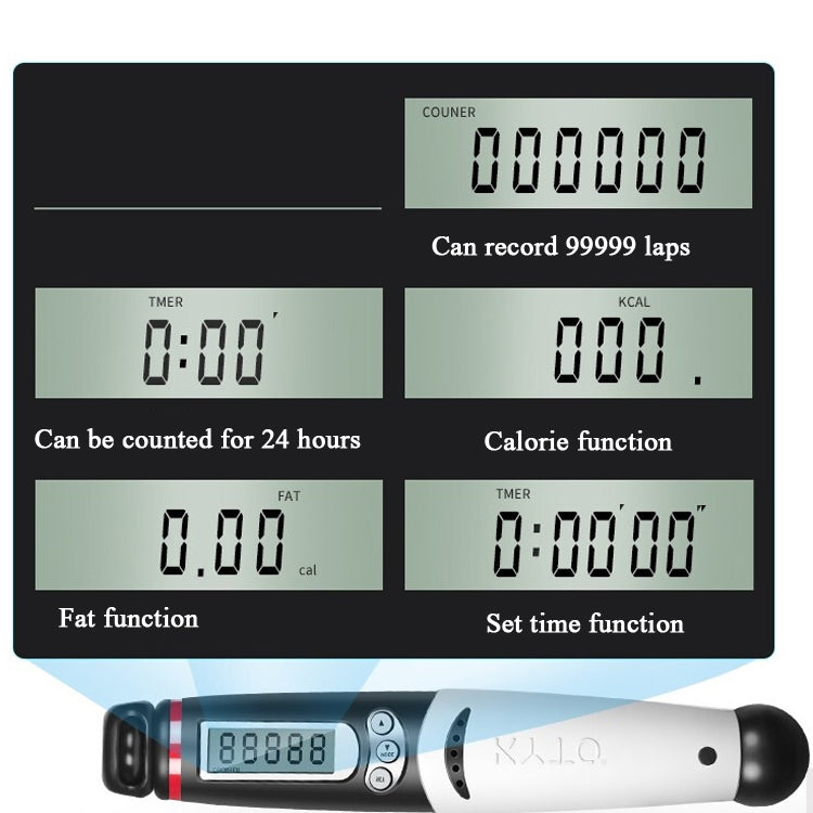 KYTO 2106B Corded Version Calorie Electronic Counting Skipping Rope Adult Fitness Timing Skipping Rope, with 2 Steel Wire Ropes (Black Gray), with Steel Wire Rope (Black Gray)