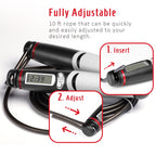 KYTO 2106B Corded Version Calorie Electronic Counting Skipping Rope Adult Fitness Timing Skipping Rope, with 2 Steel Wire Ropes (Black Gray), with Steel Wire Rope (Black Gray)