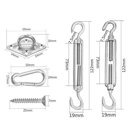 Shade Sail 304 Stainless Steel Accessories Outdoor Shade Flower Basket Screws Diamond Door Buckle, 18 PCS / M5 Set