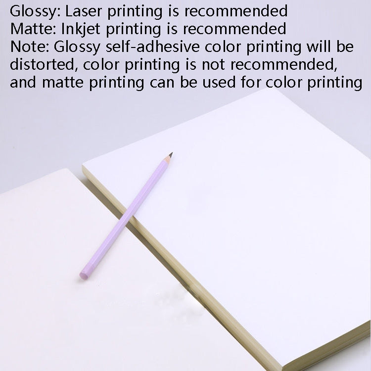 100 Sheets A4 Non-Adhesive Print Paper Blank Writing Adhesive Laser Inkjet Print Label Paper, Glossy, Matte