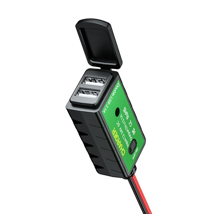 M2-A 12V 3.1A Dual USB Mobile Phone Charger Motorcycle Waterproof With Line Charger, M2-A
