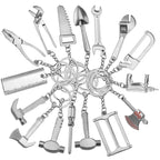 10 PCS Tool Metal Keychain Car Key Ring Pendant, H-540 Activity Wrench, H-389 Hex Wrench, H-391 Glossy Ax, H-388 Thread Ax, H-395 Double Head Wrench, H-405 Double Row Saw, H-402 Hand Saw, H-541 Crooked Nose Pliers, H-399 Pliers, X-396 Vise, H-556 Shove...