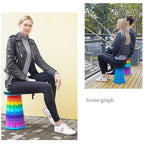 Outdoor Folding Telescopic Stool Portable Fishing Chair, 45cm(Rainbow), 45cm(Red)