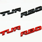 8 PCS Car Alloy Modified Turbocharged TURBO Metal Car Sticker Sports Body Sticker Car Tail Label Side Decoration Sticker, Large 12 X 1.4cm, Small 10 X 1cm