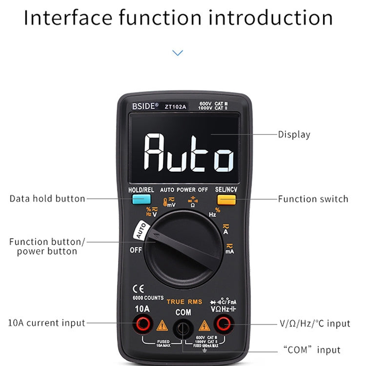 BSIDE ZT102A LCD Display 6000 Words AUTO Intelligent Gear Automatic Range Digital Multimeter, ZT102A