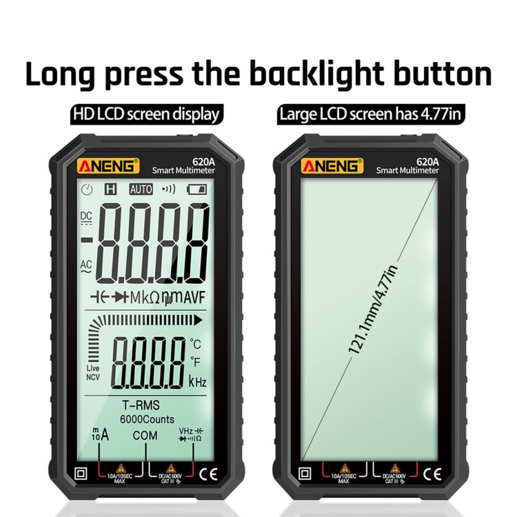 ANENG 620A Full Screen Smart Digital Multimeter, Black, Red