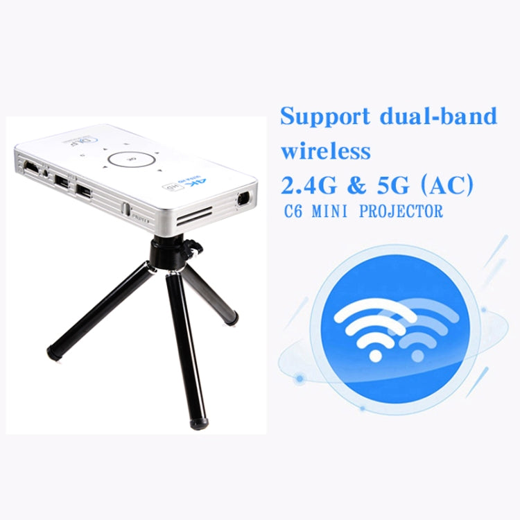 C6 1G+8G Android System Intelligent DLP HD Mini Projector Portable Home Mobile Phone Projector，, US Plug  (Black), EU Plug (Black), UK Plug (Black), AU Plug (Black), US Plug (White), AU Plug (White)