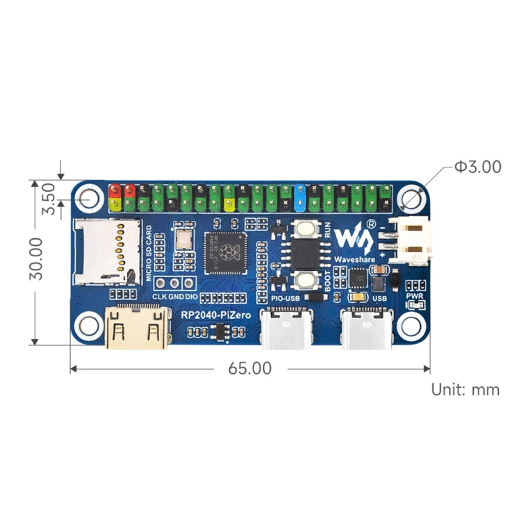 Waveshare 25506 RP2040-PiZero Development Board, Based On Raspberry Pi RP2040, 264KB SRAM And 16MB, RP2040-PiZero with Pinheader