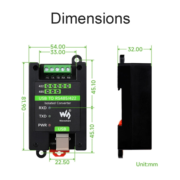 Waveshare 23949 USB To RS485/422 Isolated Converter, FT232RL And SP485EEN, 23949