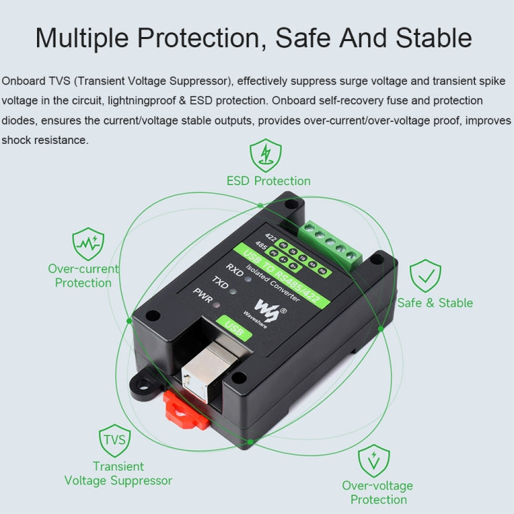 Waveshare 23949 USB To RS485/422 Isolated Converter, FT232RL And SP485EEN, 23949