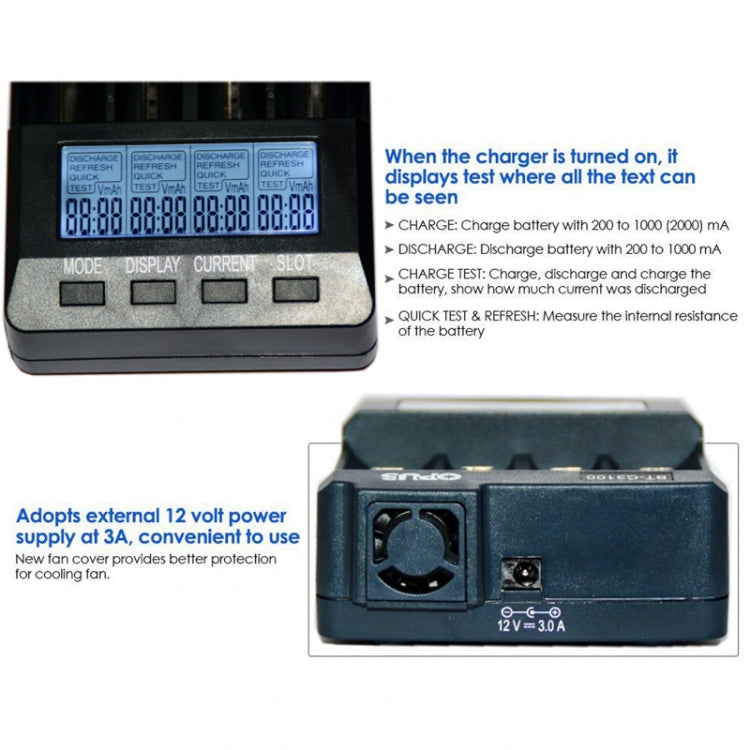 OPUS BT-C3100 Smart Smart Digital Intelligent 4-Slot Battery Charger, EU Plug, US Plug, UK Plug
