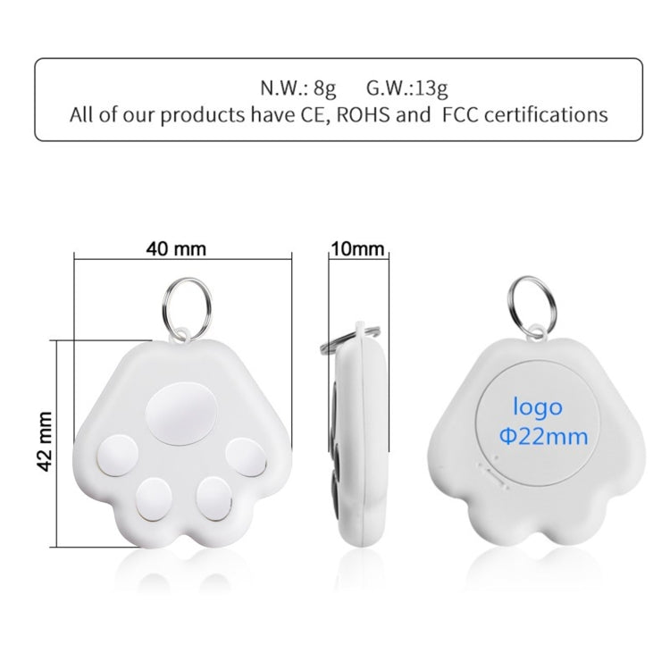 2 PCS HYC-09 Dog Paw Bluetooth Anti-Lost Device Pet Tracking Locator Keychain Smart Search Two-Way Alarm, Dog Paw White, Dog Paw Light Blue, Dog Paw Green, Dog Paw Pink, Dog Paw Red, Dog Paw Dark Blue, Dog Paw Dark Gray, Dog Paw Black