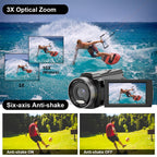 HDV265K 5K 30FPS 3.0-Inch HD Digital 3X Optical Zoom Outdoor Sports DV Camera, US Plug, EU Plug, UK Plug, AU Plug