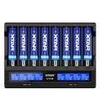 XTAR 8-Slot Battery Charger LCD Display Charger QC3.0 Type C Fast Charger for 21700 / 18650 Battery, VC8