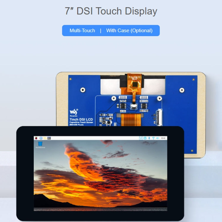 Waveshare 7 inch 800×480 IPS Capacitive Touch Display, DSI Interface, 5-Point Touch, without Case, with Case