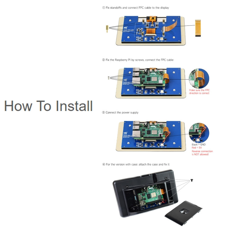 Waveshare 7 inch 800×480 IPS Capacitive Touch Display, DSI Interface, 5-Point Touch, without Case, with Case