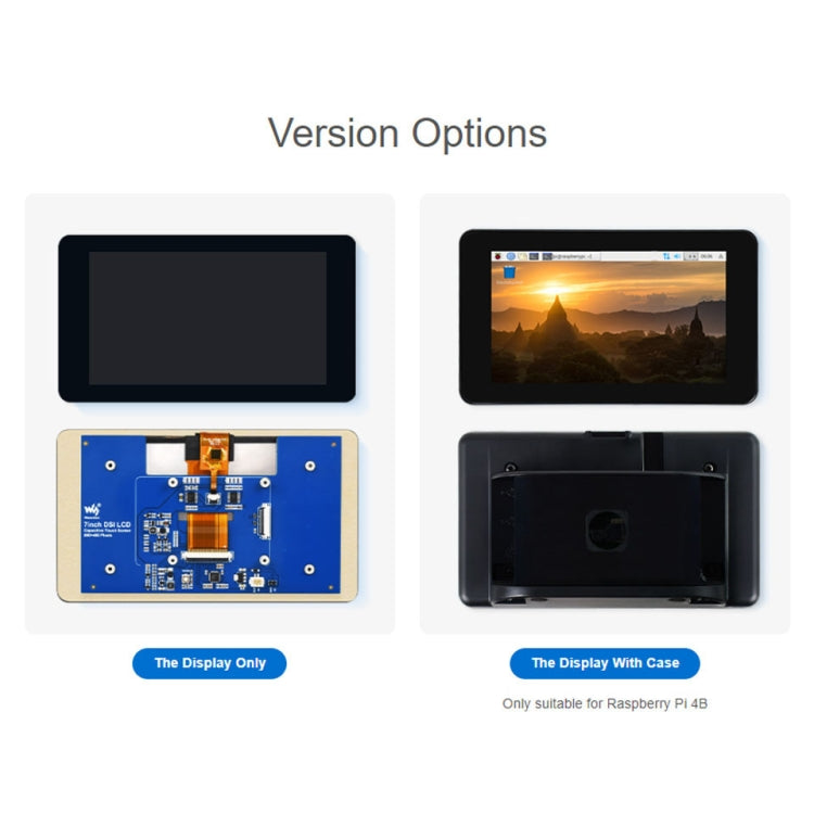 Waveshare 7 inch 800×480 IPS Capacitive Touch Display, DSI Interface, 5-Point Touch, without Case, with Case