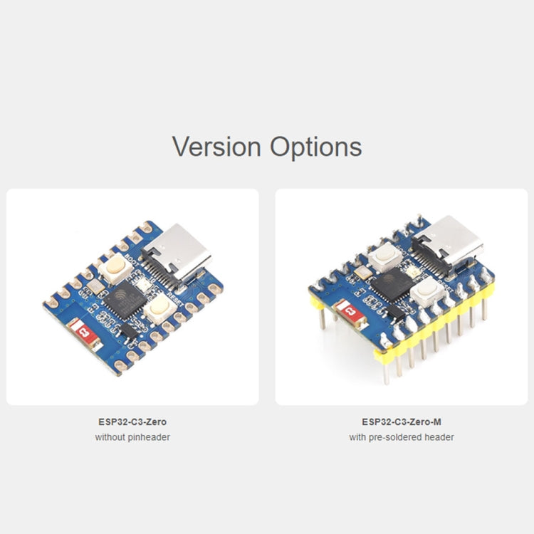 Waveshare 2.4GHz ESP32-C3 Mini Development Board, Based ESP32-C3FN4 Single-core Processor, without Header, with Header