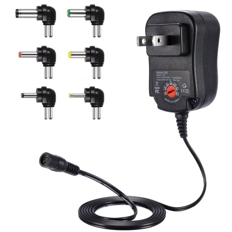 C5 3-12V 12W Adjustable Voltage Regulated Switch Power Supply Power Adapter Multifunction Charger With DC Tips, US Plug, UK Plug, EU Plug