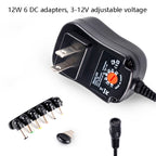 C5 3-12V 12W Adjustable Voltage Regulated Switch Power Supply Power Adapter Multifunction Charger With DC Tips, US Plug, UK Plug, EU Plug