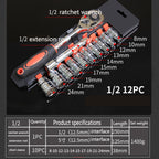 CY-0028 12 PCS/Set Auto Repair Tool Ratchet Quick Socket Wrench Hardware Box Combination, 1/2 Big Fly, 3/8 Middle Fly, 1/4 Small Fly
