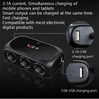 Car Charger Cigarette Lighter 1 In 3 Mobile Phone USB Car Charger, White, Black