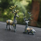 2 Pairs R-8820 Car Ornaments Car Home Safe Deer Decorations, Bronze Blue, Golden, Silver