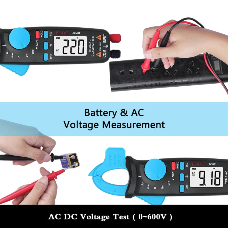 BSIDE ACM81 Digital Clamp Meter Auto-Rang 1mA Accuracy 200A Current DC AC Multimeter, ACM81 Black