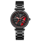SANDA P1074 Cool Couple Steel Band Quartz Watch Wheel Series Dial Ladies Watch, For Ladies Black Red, For Ladies Black Green, For Ladies Rose Gold, For Ladies Silver Red