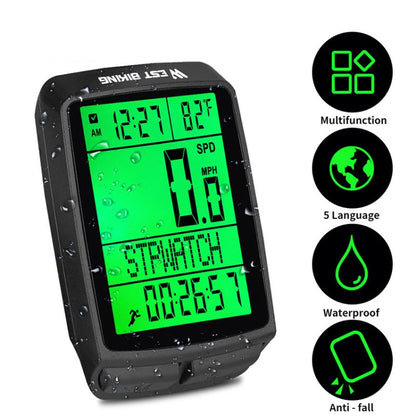 WEST BIKING 5 Languages Bicycle Waterproof Backlight Multifunction Wireless Odometer Speedometer, 5 Languages