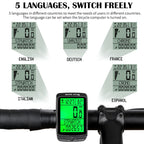 WEST BIKING 5 Languages Bicycle Waterproof Backlight Multifunction Wireless Odometer Speedometer, 5 Languages