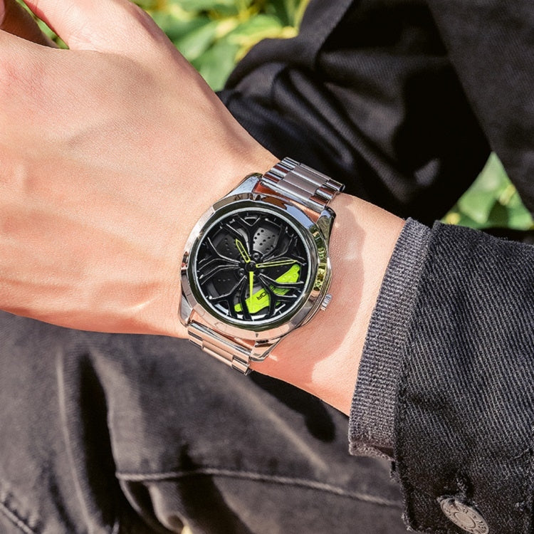 SANDA P1065 Wheel Series Casual Steel Band Quartz Watch For Men, For Men Silver Green, For Men Blue Red, For Men Black Red, For Men Silver Red, For Men Blue Green, For Men Black Green