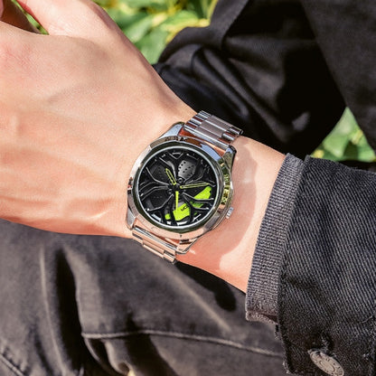 SANDA P1065 Wheel Series Casual Steel Band Quartz Watch For Men, For Men Silver Green, For Men Blue Red, For Men Black Red, For Men Silver Red, For Men Blue Green, For Men Black Green