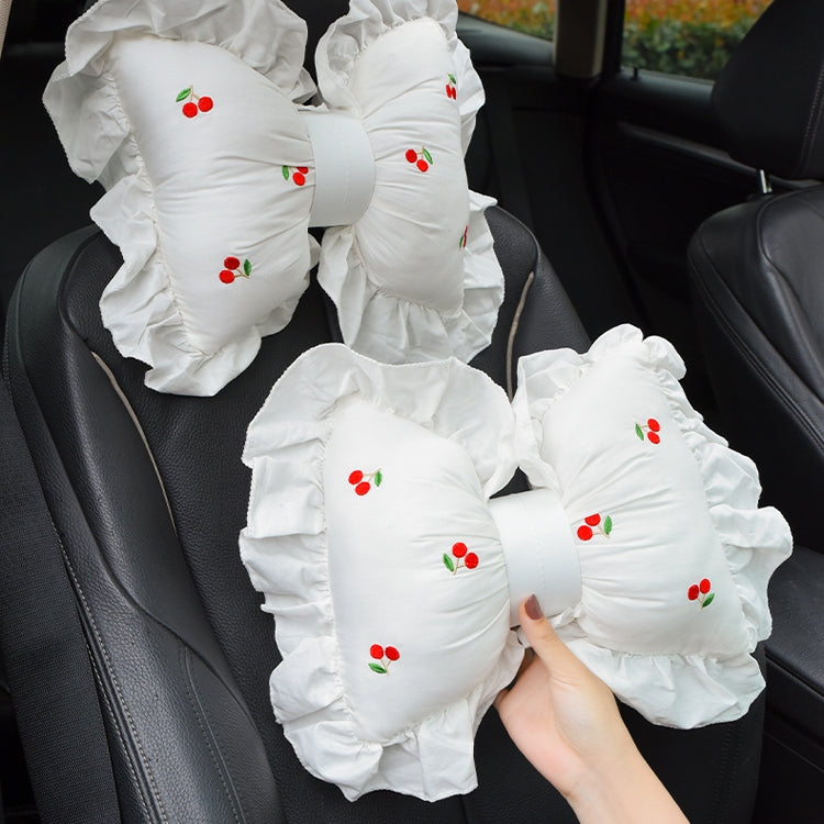Bow Car Head Pillow Car Seat Neck Pillow Comfortable Cotton Car Supplies, Sun Flower Headrest, Sun Flower Lumbar Pillow, Cherry Headrest, Cherry Lumbar Pillow