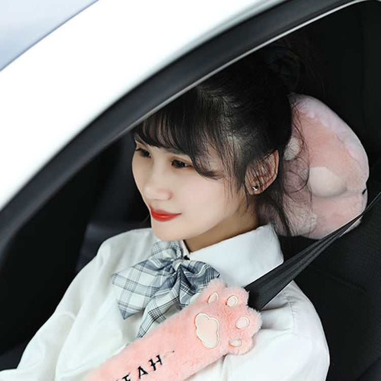 Car Plush Head Pillow Cat Claw Car Neck Pillow Car Female Decorative Supplies, Pink Headrest, Gray Headrest, Pink Shoulder Pad, Gray Shoulder Pad