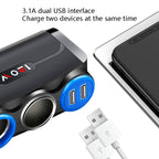 Car Cigarette Lighter Multi-Function Mobile Phone Charging USB Car Charge 12/24V Adapter Plug, White Red, White Blue, Black Red, Black Blue