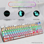 LEAVEN K990 Knob Version 104 Keys Office Computer Game Mechanical Green Axis Wired Keyboard, Cabel Length:1.8m, White, Black