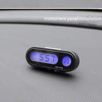 K02 Car Electronic Clock Temperature Meter Night Light LED Temperature Time Meter, 2 in 1 Black Blue Light