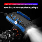 BG-2021 Bicycle Front Light 4 In 1 Mobile Phone Holder Horn Light Mountain Bike Front Light, 2400 MAH Black, 2400 MAH Red, 2400 MAH Blue, 4000 MAH Black, 4000 MAH Red, 4000 MAH Blue