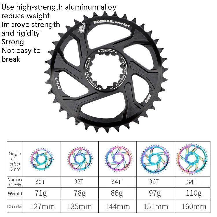 BDSNAIL Mountain Bike Single Disk GXP Direct-Shaped Integrated Disk Positive And Negative Tooth Disc, 30T (Black), 32T (Black), 34T (Black), 36T (Black), 38T (Black), 30T (Dazzling Color), 32T (Dazzling Color), 34T (Dazzling Color), 36T (Dazzling Color...