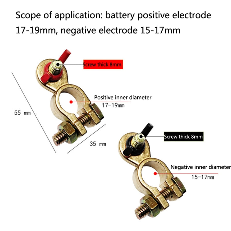 1 Pair T018 Automobile General Brass Battery Clamp Battery Connector Cable Connector, T018