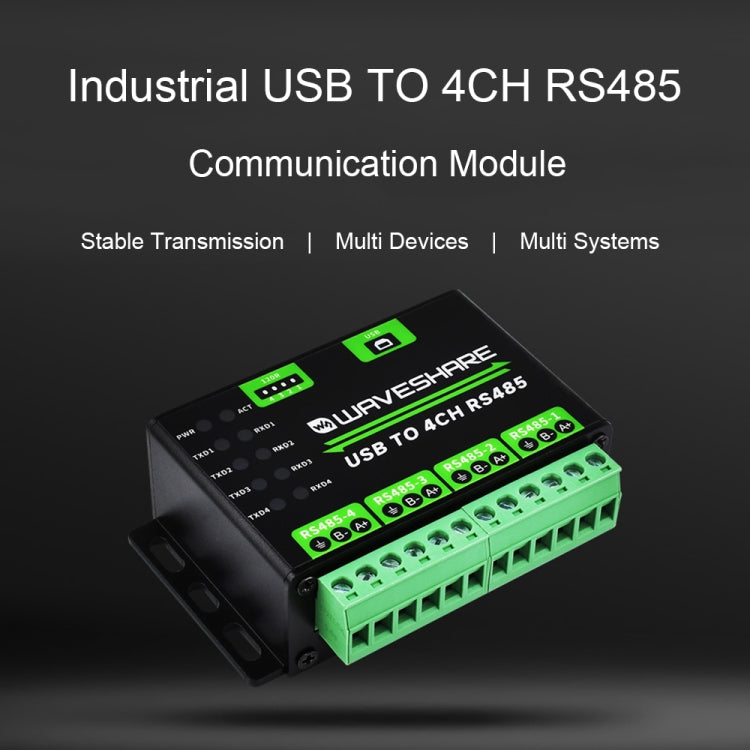 Waveshare 25219 Industrial USB To 4Ch RS485 Converter, 25219