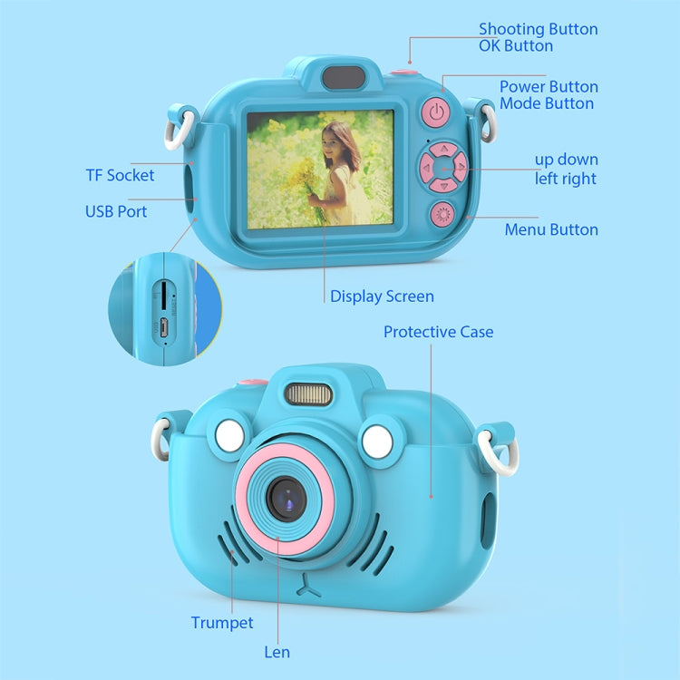 DC502 2.4-Inch 16X Zoom 2.7K Video Recording Children Digital Camera, Pink No Card, Blue No Card, Pink + 32G, Blue + 32G