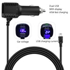 H519 Car Charger Driving Recorder Power Cord Dual USB With Display Charging Line, Specification:, Mini Straight, Mini Right Elbow, Mini Left Elbow, Micro Straight, Micro Left Elbow, Micro Right Elbow